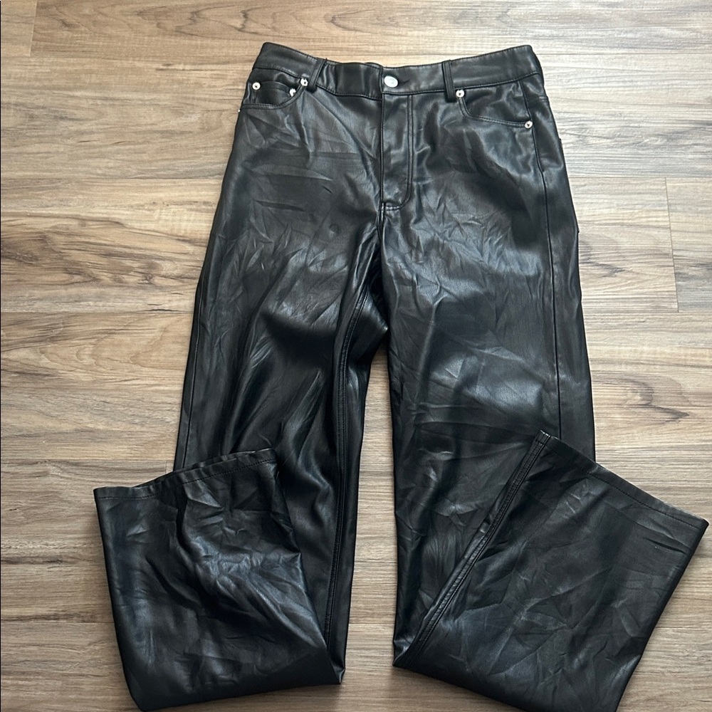 Zara Black Leather Flare Jeans
